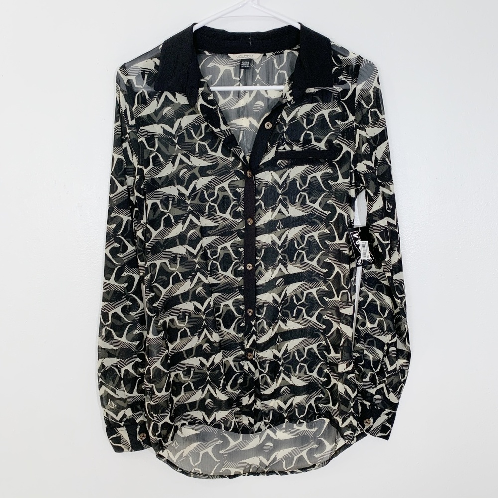 Volcom Women's sheer long sleeve button up blouse size XS